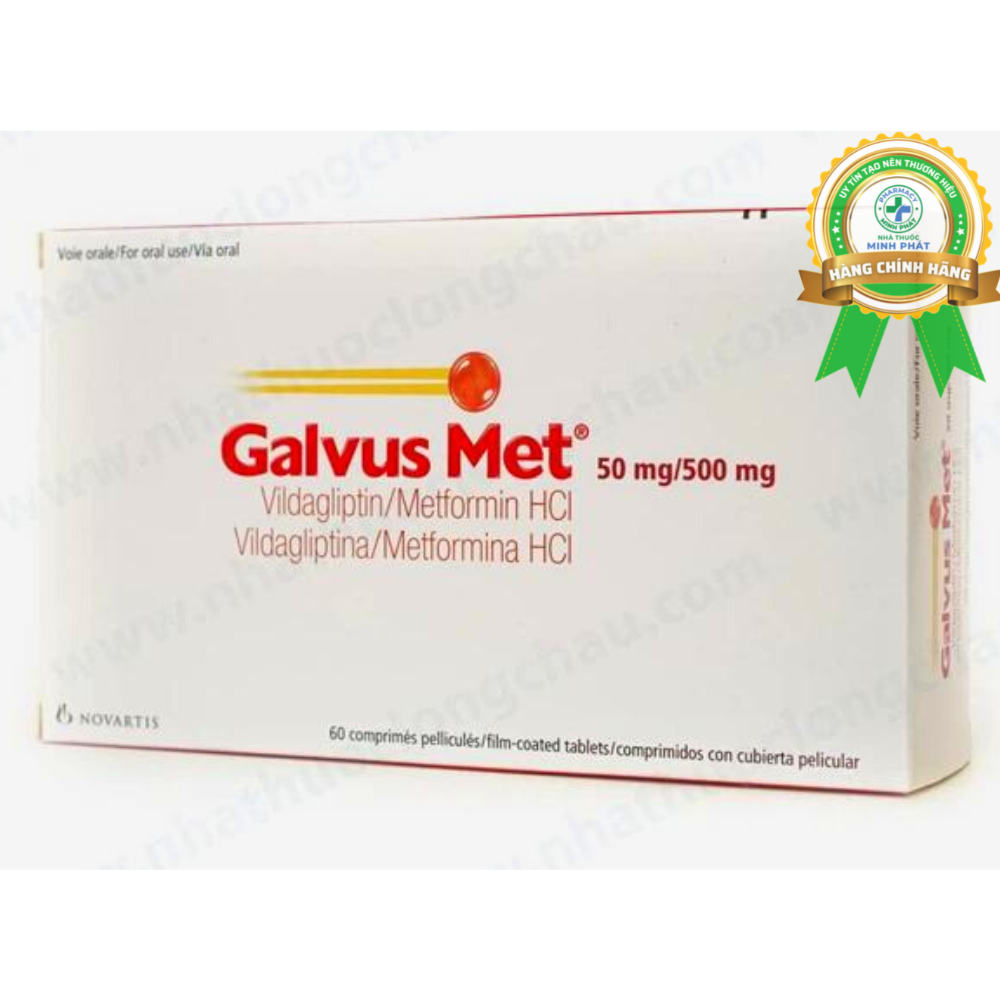 Thuốc Galvus Met 50mg/500mg Novartis điều trị tiểu đường type 2 (6 vỉ x 10 viên)